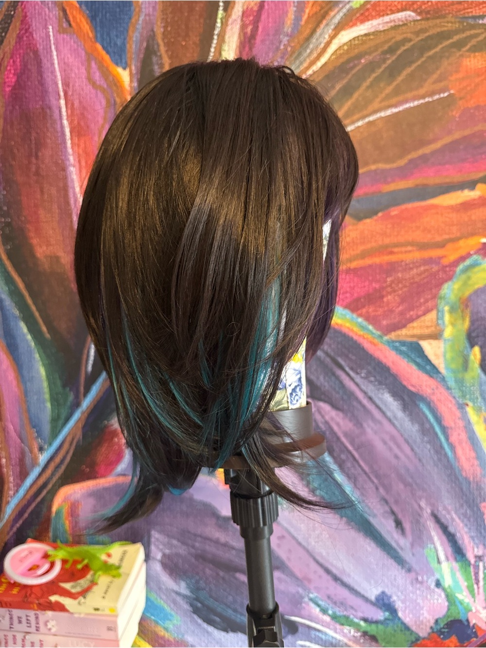 CSC Goth Glam Large Wig Short Layered Black/Teal/Purple Peekaboo Highlights NWT - Picture 2 of 5